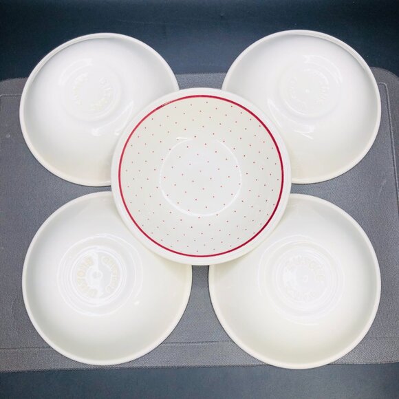 Vintage 60s BILTONS England Ironstone Coupe Bowl Set of 5 - Cranberry Polka Dot - Picture 10 of 10